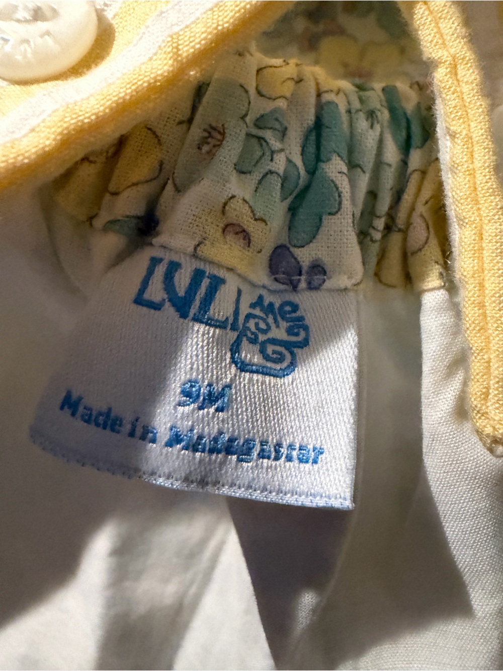 Luli & Me Baby Girl Floral Ruffle Romper - Yellow/Blue - Size 9M - Picture 7 of 8